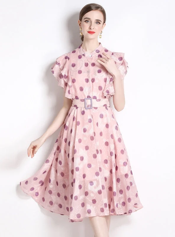 Polka-dot Lotus Leaf Sleeve Dress Knitted unclassified dresses