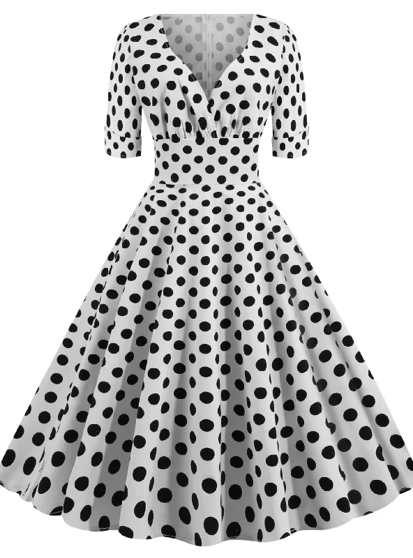 Polka Dot Vintage V-neck Dress Casual unclassified dresses