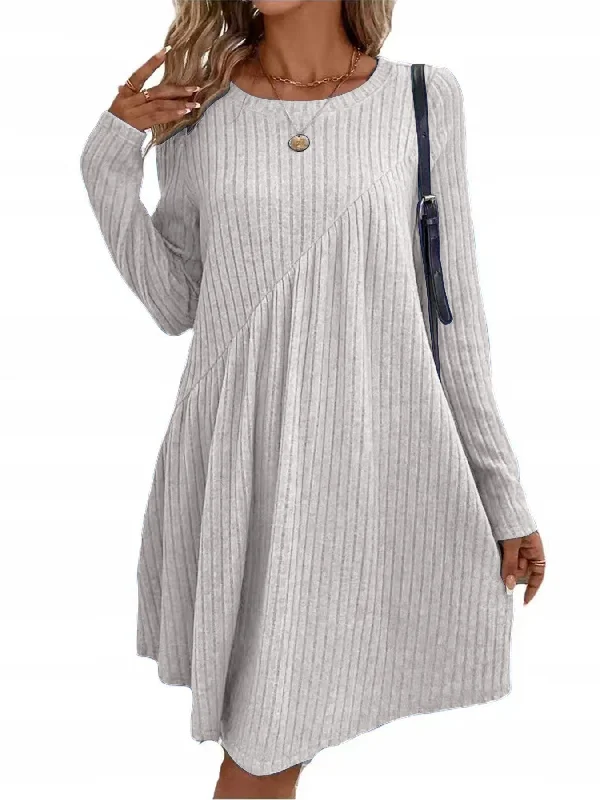 Relaxed Fit Ribbed Crew Neck Dress Long sleeve unclassified dresses