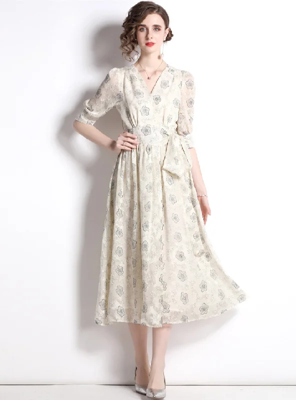 Retro Half Sleeve High Waist Dress Floral unclassified dresses