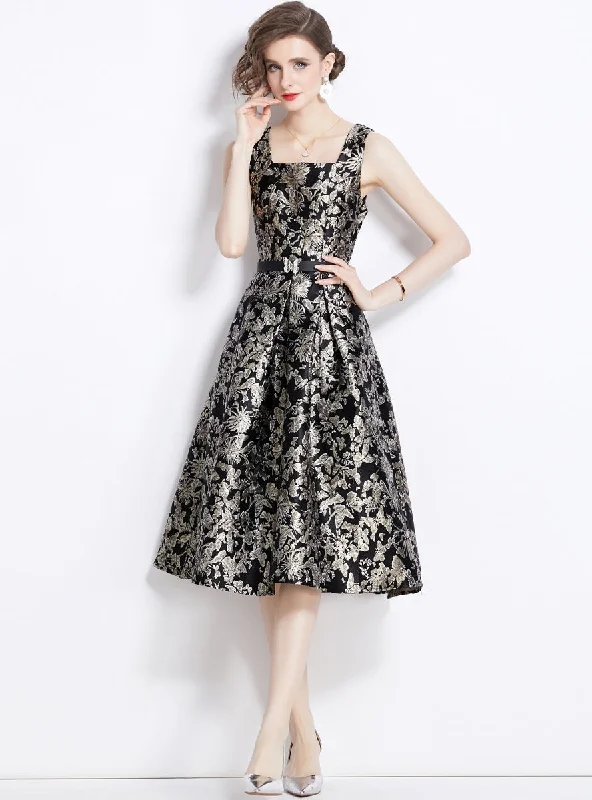 Retro Jacquard Sleeveless Slim Dress Sequin unclassified dresses