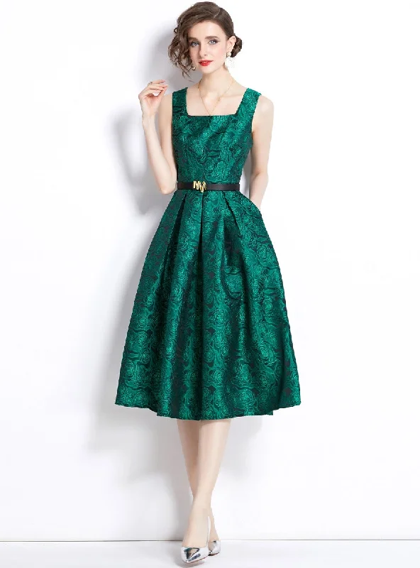 Retro Jacquard Sleeveless Slim Dress Polka dot unclassified dresses