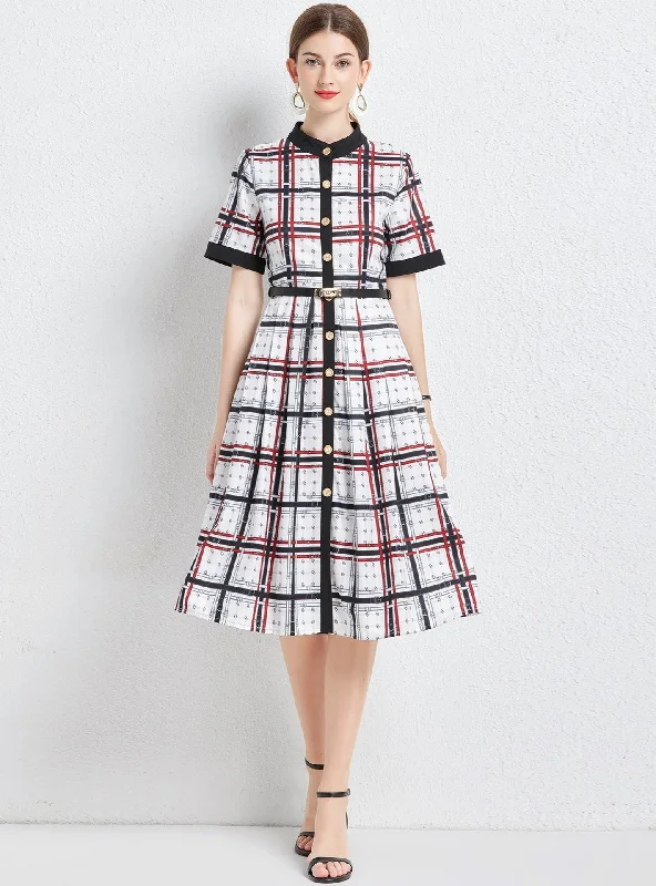 Retro Plaid Striped Dress With Belt Tulle unclassified dresses