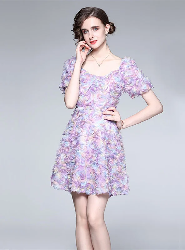 Retro Purple Stereo Flower Dress Engagement unclassified dresses