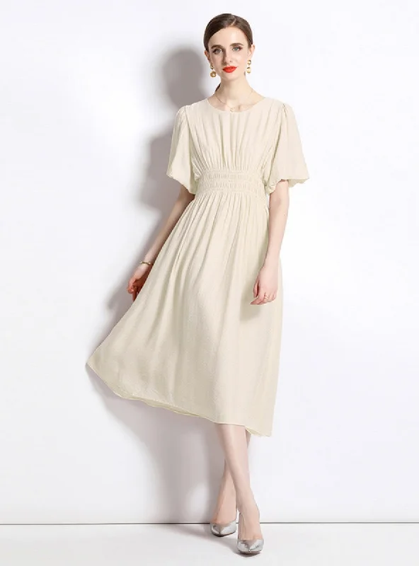 Round Neck Bubble Sleeve Dress Office unclassified dresses