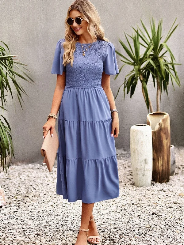 Round Neck Holiday Slim Waist Dress Short unclassified dresses