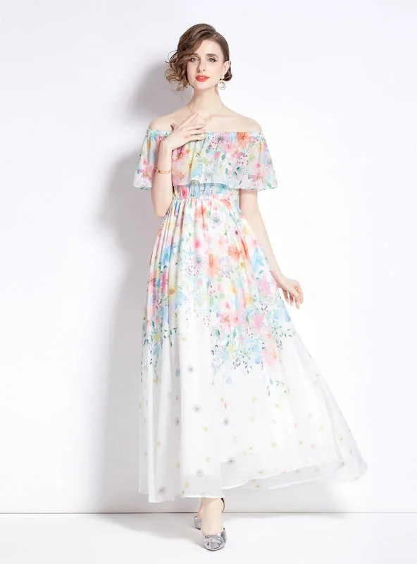 Ruffled Big Swing Split Chiffon Dress Vintage unclassified dresses