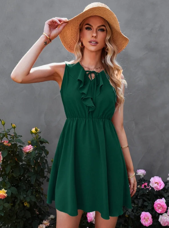 Ruffled V-neck Sleeveless Dress Cotton unclassified dresses