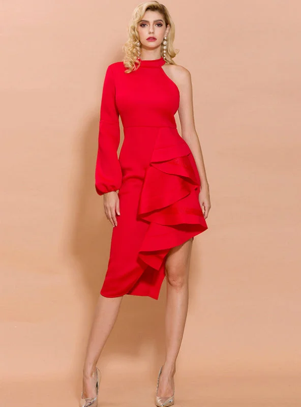 Sexy Slim Irregular Flounce Red Evening Dress Soft fabric unclassified dresses