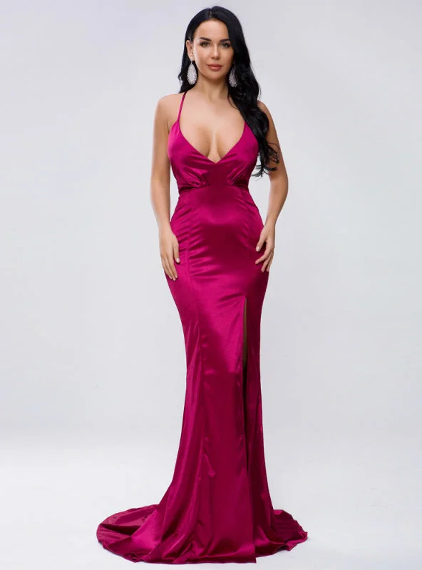 Sexy V-neck Solid Color Sling Backless Prom Dress Travel unclassified dresses