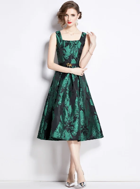 Sleeveless Square Collar Slim Jacquard Dress Discounted unclassified dresses