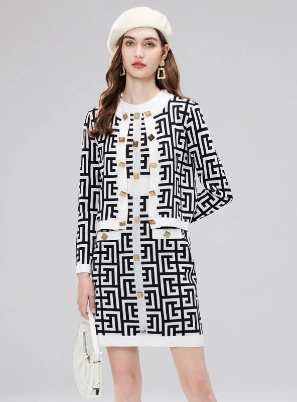 Slim-fit High Waist Contrast Dress+Cardigan Coat Two-piece Cuit Sexy unclassified dresses