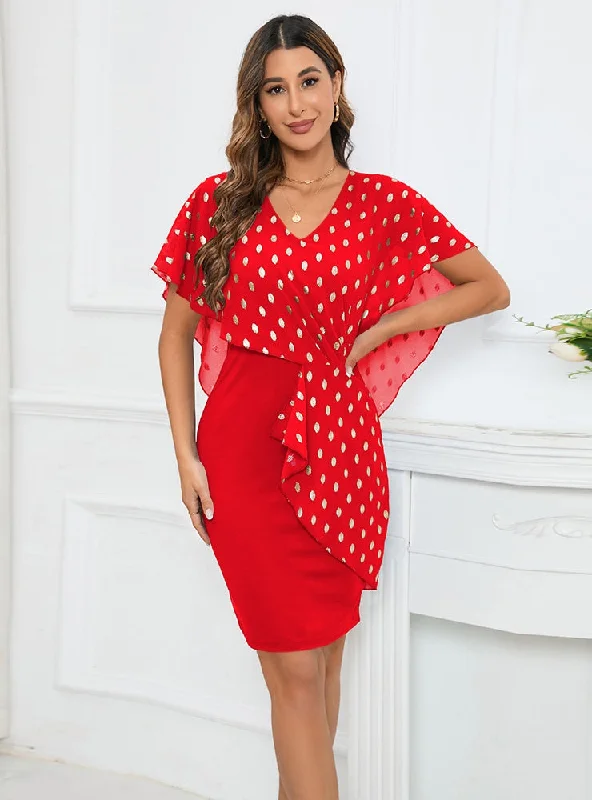 Slim-fit V-neck Gilded Polka-dot Chiffon Dress Lace unclassified dresses