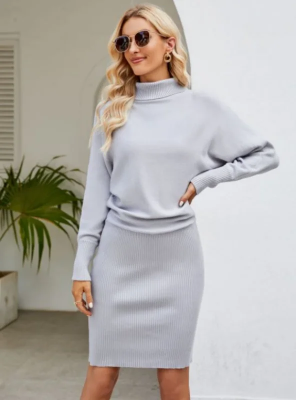 Slim High Neck Solid Color Knit Dress Elegant unclassified dresses