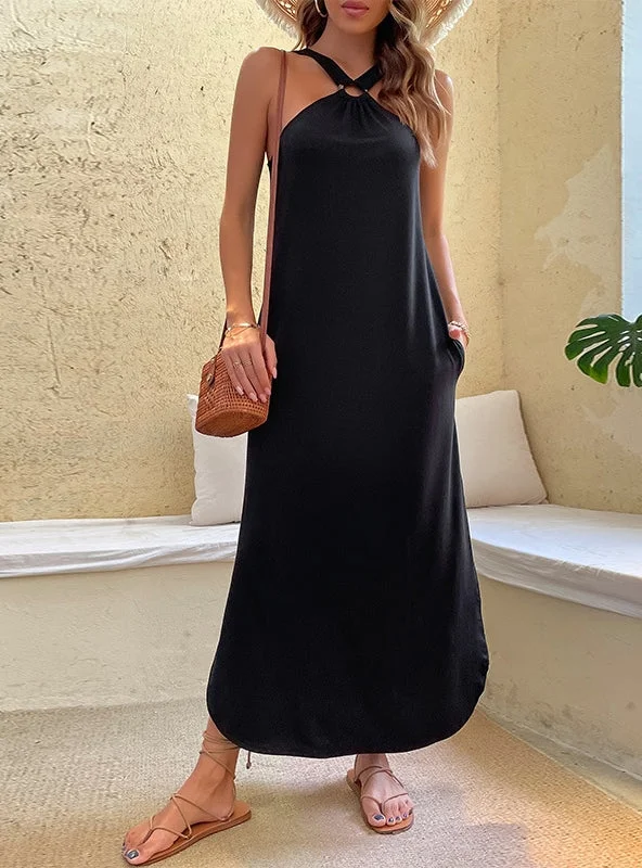 Sling Black Sleeveless Vest Halter Dress Halter unclassified dresses