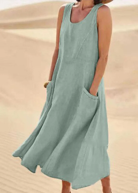 Solid Color Sleeveless Cotton And Linen Dress Ruched unclassified dresses