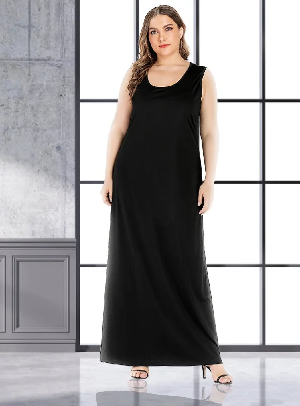 Solid Color Slim Round Neck Loose Dress Breathable unclassified dresses