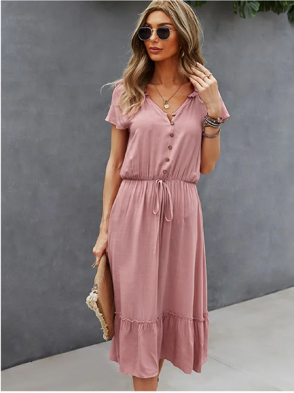 Solid Color V-neck Slim Dress High-low unclassified dresses