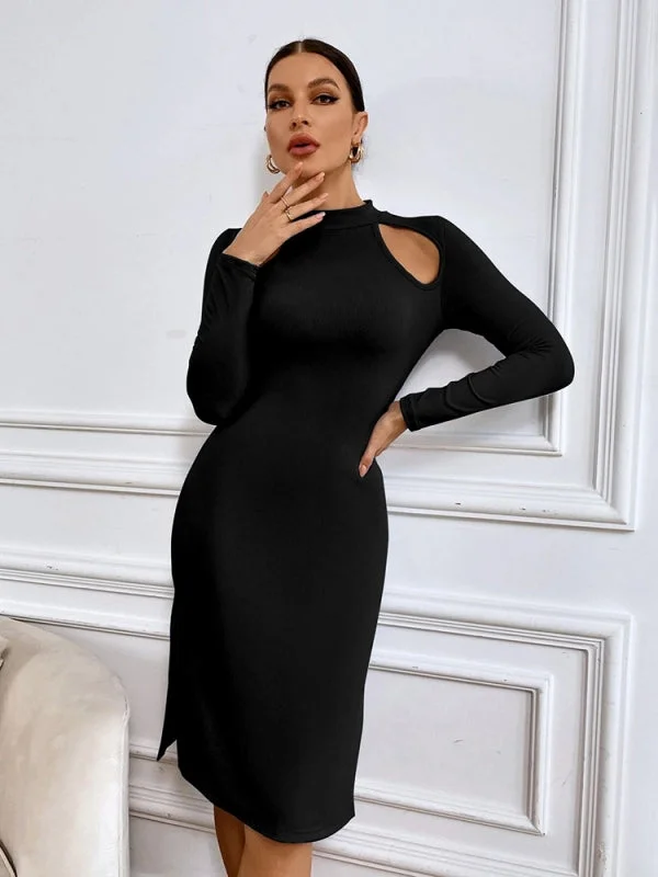 Split Hollow Knitted Fashion Dress Minimalist unclassified dresses