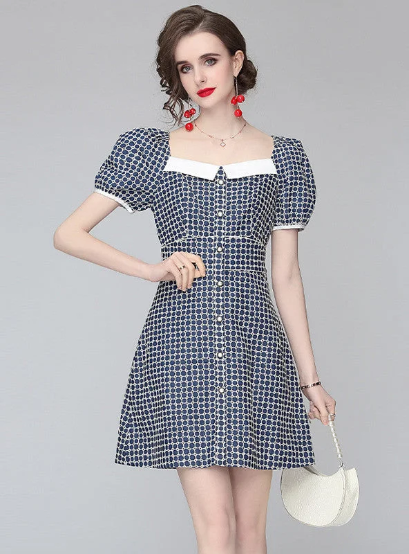 Square Collar Waist Slim Bubble Sleeve Dress Cocktail unclassified dresses