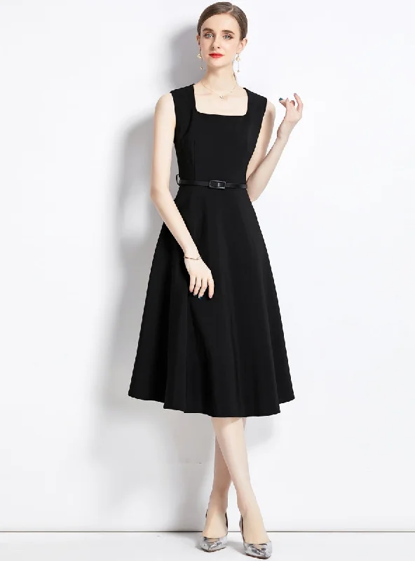 Square Neck Mid-length Big Swing Dress Party unclassified dresses