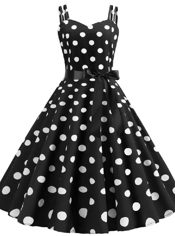 Strap 50S Retro Polka Dot Dress Monochrome unclassified dresses