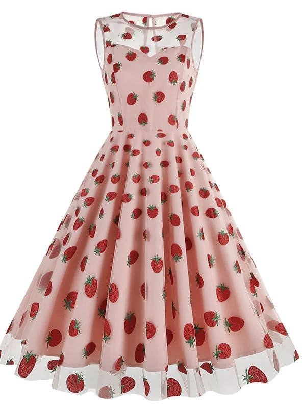 Strawberry Round Neck Gauze Retro Dress Festival unclassified dresses