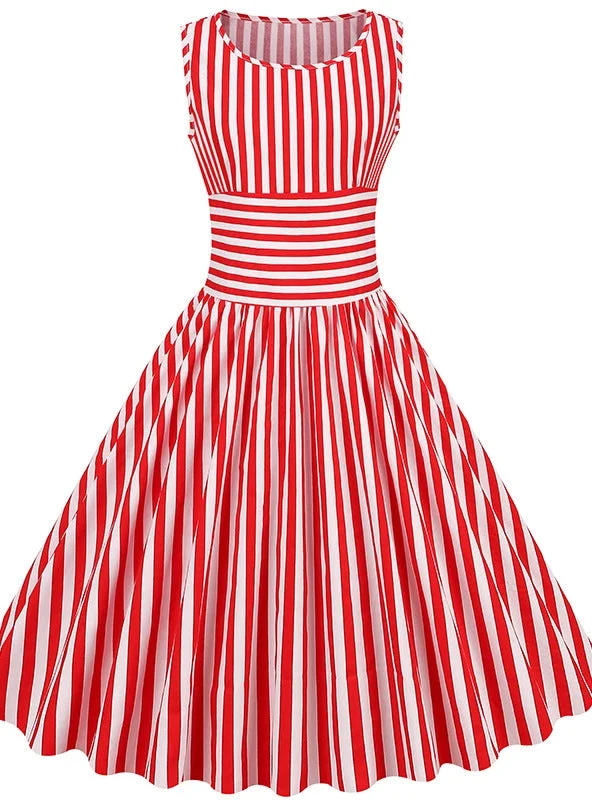 Striped Stitching Retro Big Swing Dress Trendy unclassified dresses