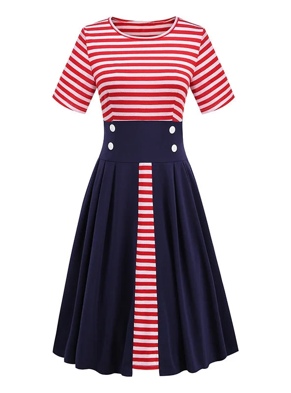 Striped Stitching Retro Contrast Dress Vintage unclassified dresses