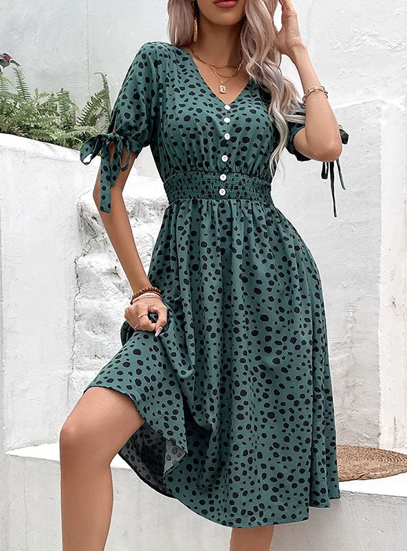 Summer Leopard V-neck Dress A-line unclassified dresses