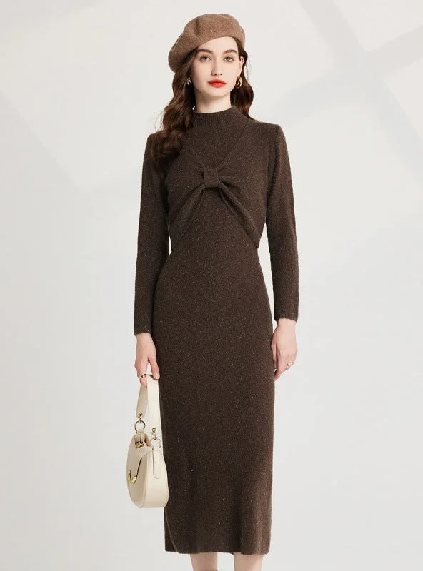 Thick Bow Half Turtle Neck+Dress Suit Ruched unclassified dresses