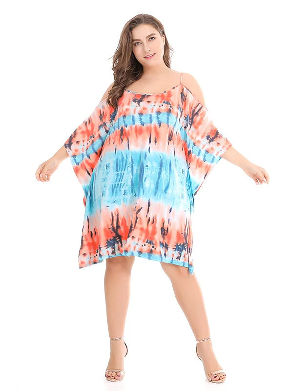 Tie-dyed Knitted Dress Exposed Shoulder Hidden Meat Wrap unclassified dresses