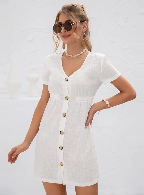 V-neck High Waist Button-down Dress Elegant unclassified dresses