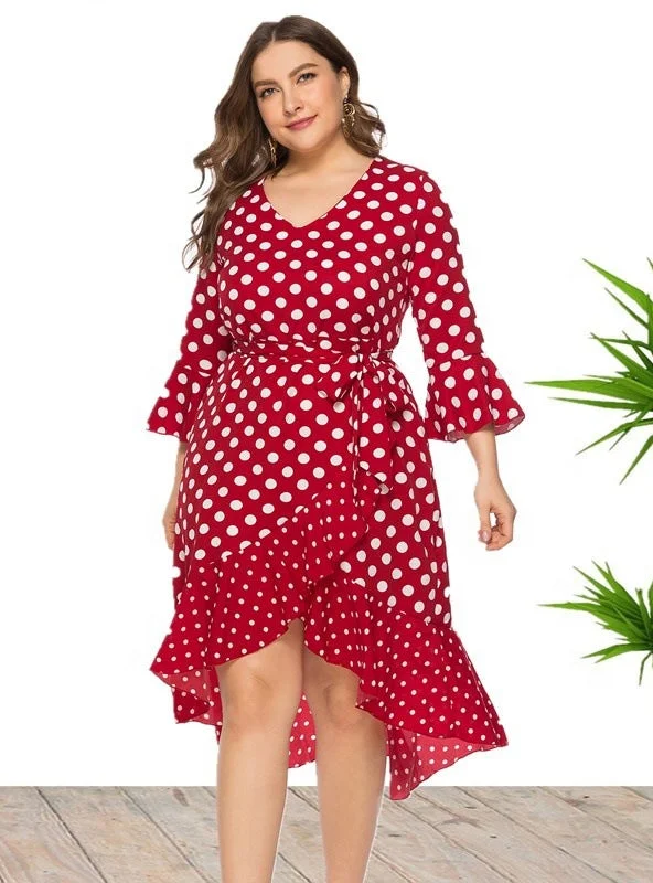 V-neck Ruffled Polka Dot Dress Monochrome unclassified dresses