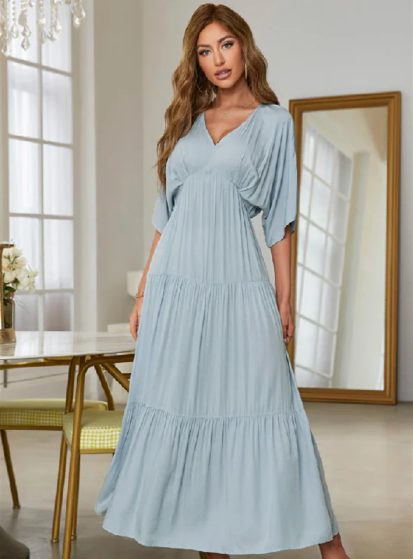 V-neck Solid Color Bat Sleeve Dress Best-selling unclassified dresses