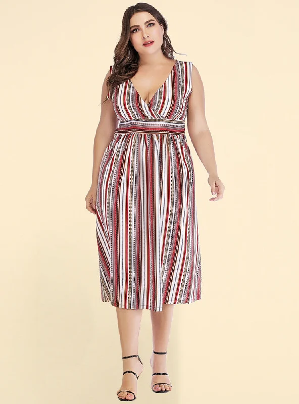 V-neck Striped Waist Slim Dress Petite unclassified dresses