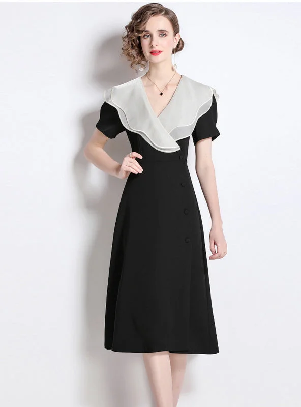 V neck Vintage Flounce Lapel Dress Mesh unclassified dresses