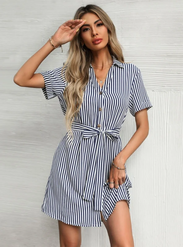 Vertical Striped Lapels Dress Y2K unclassified dresses