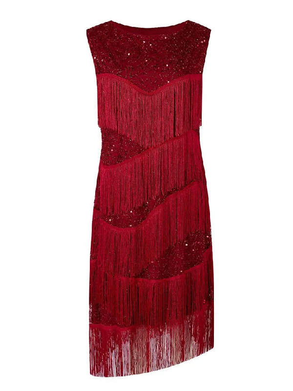 Wine Red Sexy Gatsby Glitter Fringe 1920s Flapper Dress Popular unclassified dresses