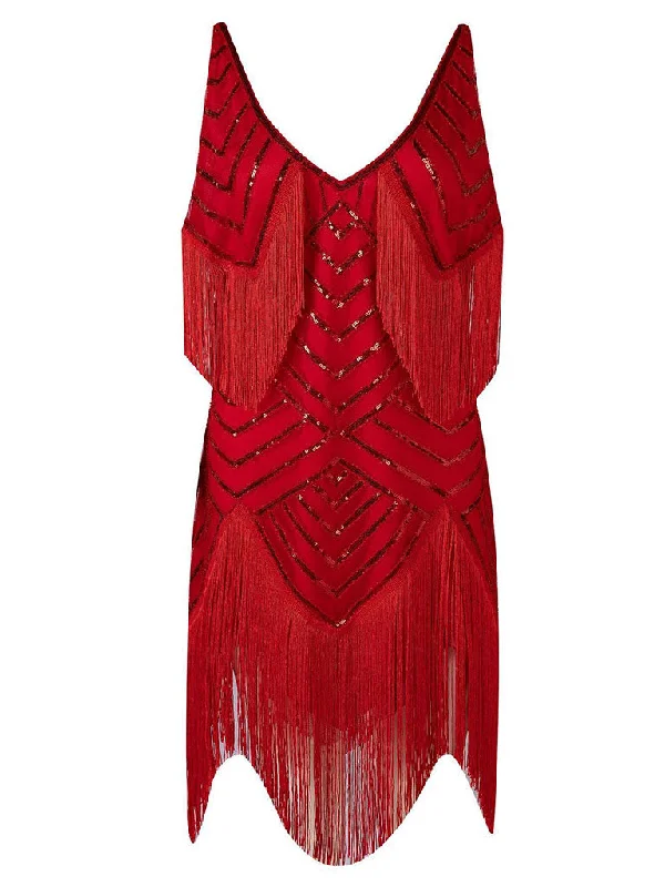 Wine Red Gatsby Glitter Fringe 1920s Flapper Dress Chiffon unclassified dresses