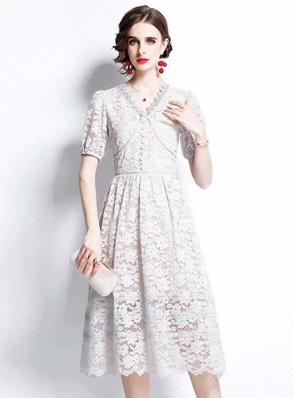 Women Bubble Sleeve V-neck Dress Knitted unclassified dresses