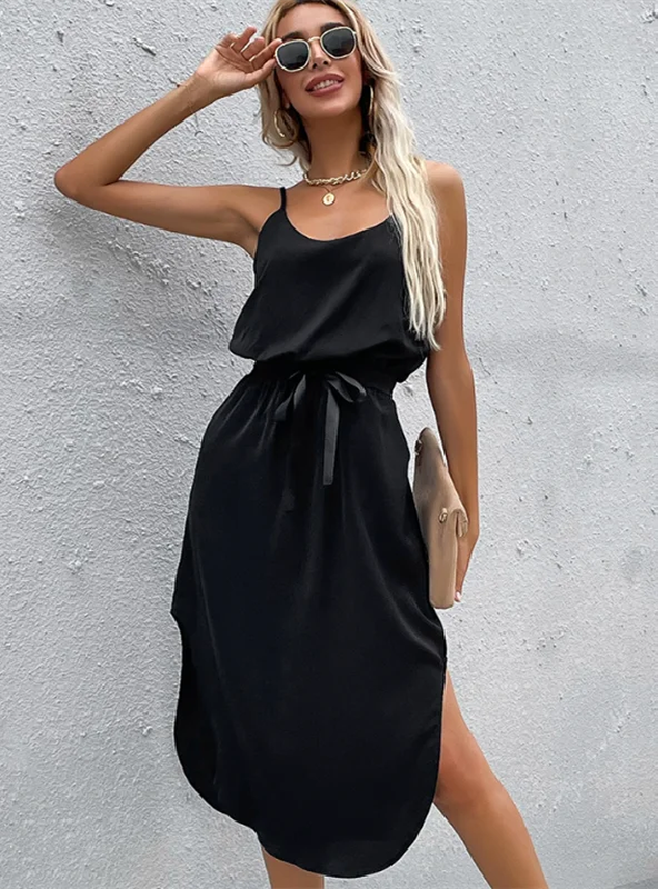 Women Casual Split Bow Sling Dress Holiday unclassified dresses