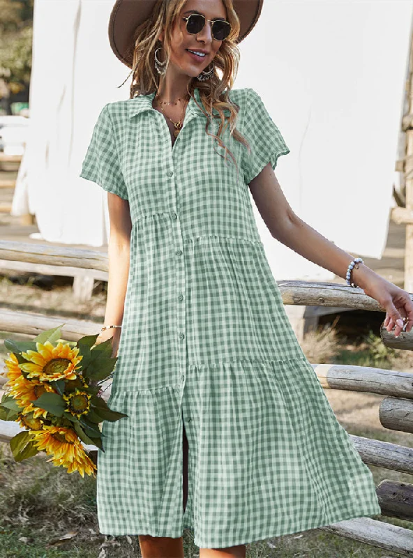 Women Plaid Collar Casual Dress Pastel unclassified dresses