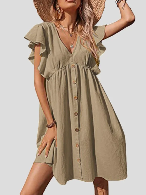 Women's Dresses Casual V-Neck Ruffle Sleeve Button Dress Fall unclassified dresses