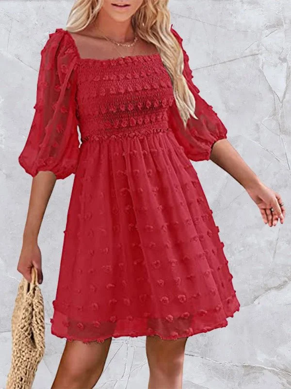 Women's Dresses Jacquard Polka Dot Square Neck Mid Sleeve Dress Vacation unclassified dresses