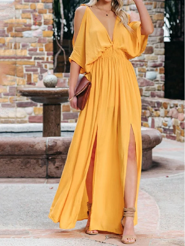 Women's Dresses Off-Shoulder Open-Back Deep V-Neck Slit Dress Wedding guest unclassified dresses