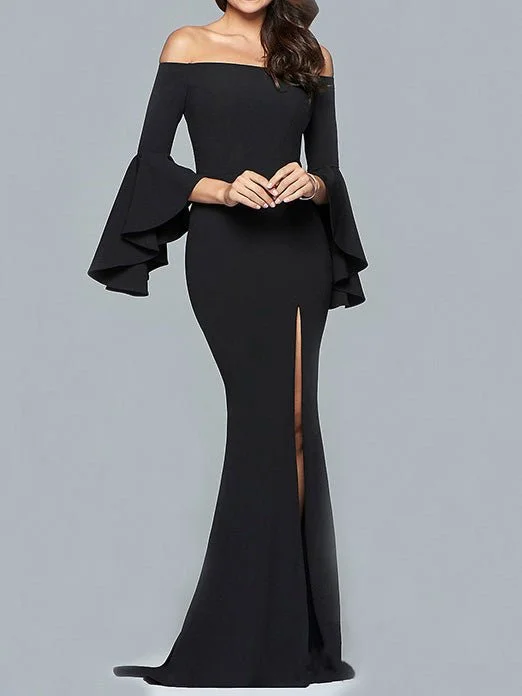 Women's Dresses One-Shoulder Flared Sleeve Slit Dress Vacation unclassified dresses