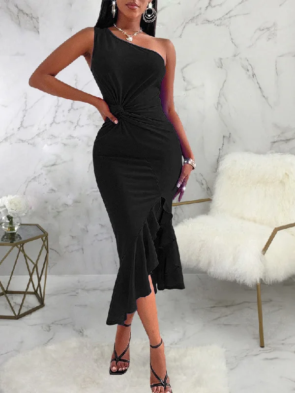 Women's Dresses One-Shoulder Open-Back Ruffle Dress Beach unclassified dresses