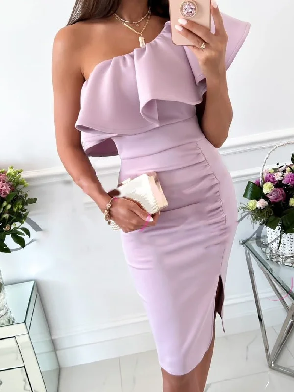 Women's Dresses One-Shoulder Ruffled Sleeveless Slit Dress Lightweight unclassified dresses