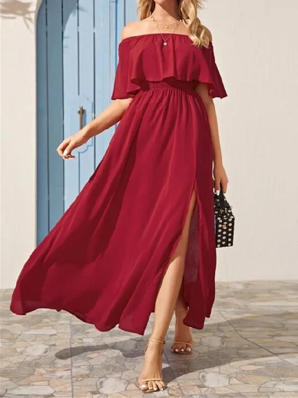 Women's Dresses One-Shoulder Ruffled Slit Dress Popular unclassified dresses